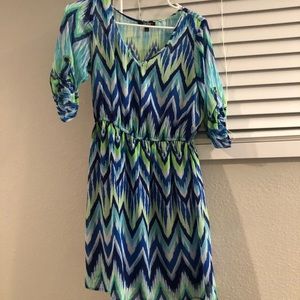 Blue and green3/4 length dress